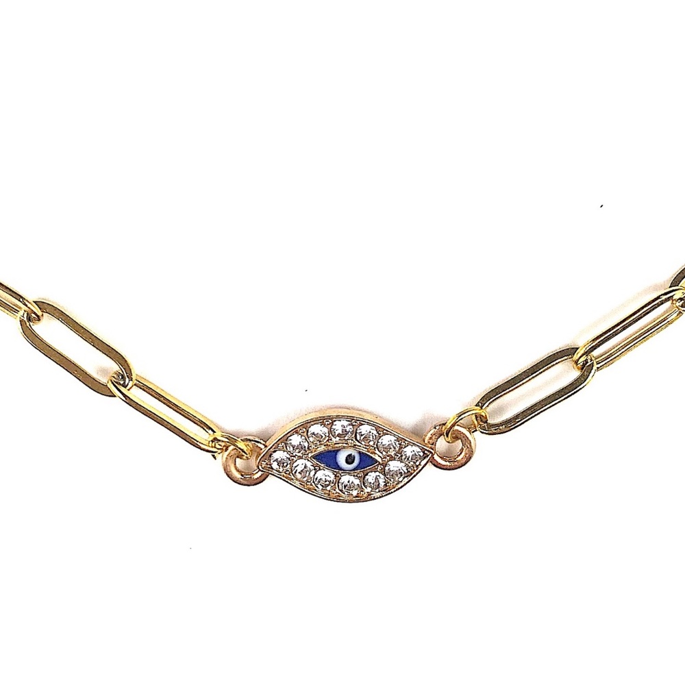 Lucky Eye Charm Paperclip Chain Necklace  - NWT